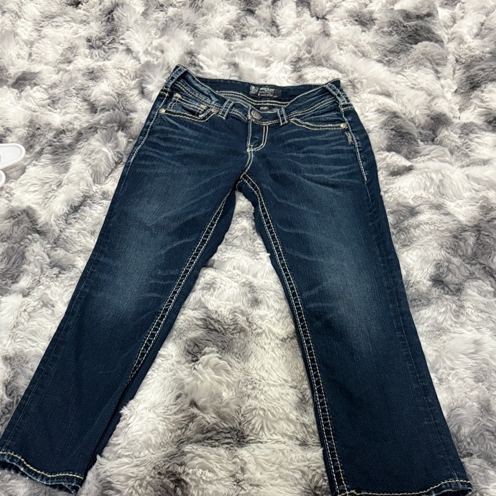 Silver Jeans Dark Blue Boot Cut Women's Jeans - Capri